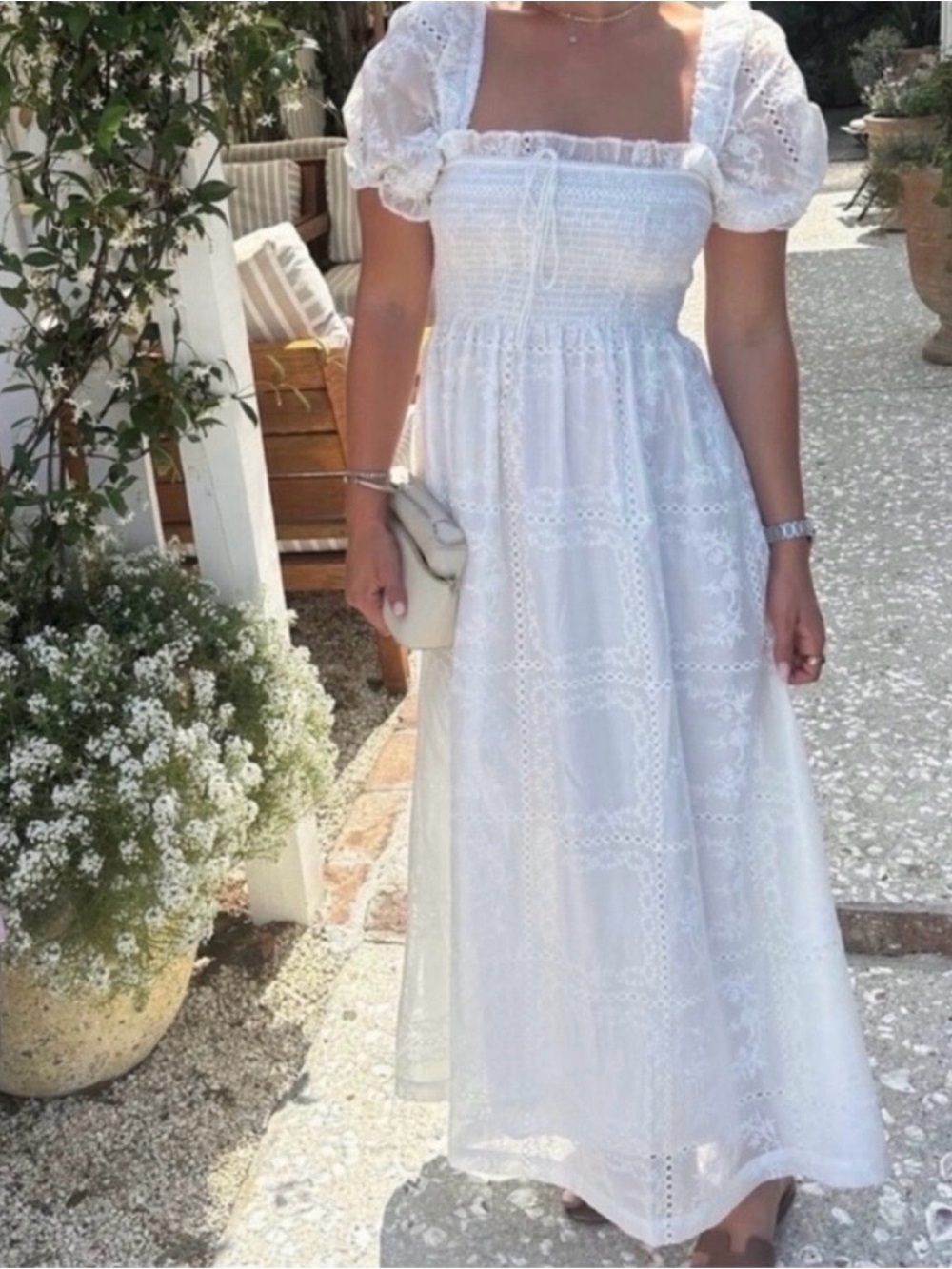 Caroline Constas White Eyelet Maxi Dress Like New